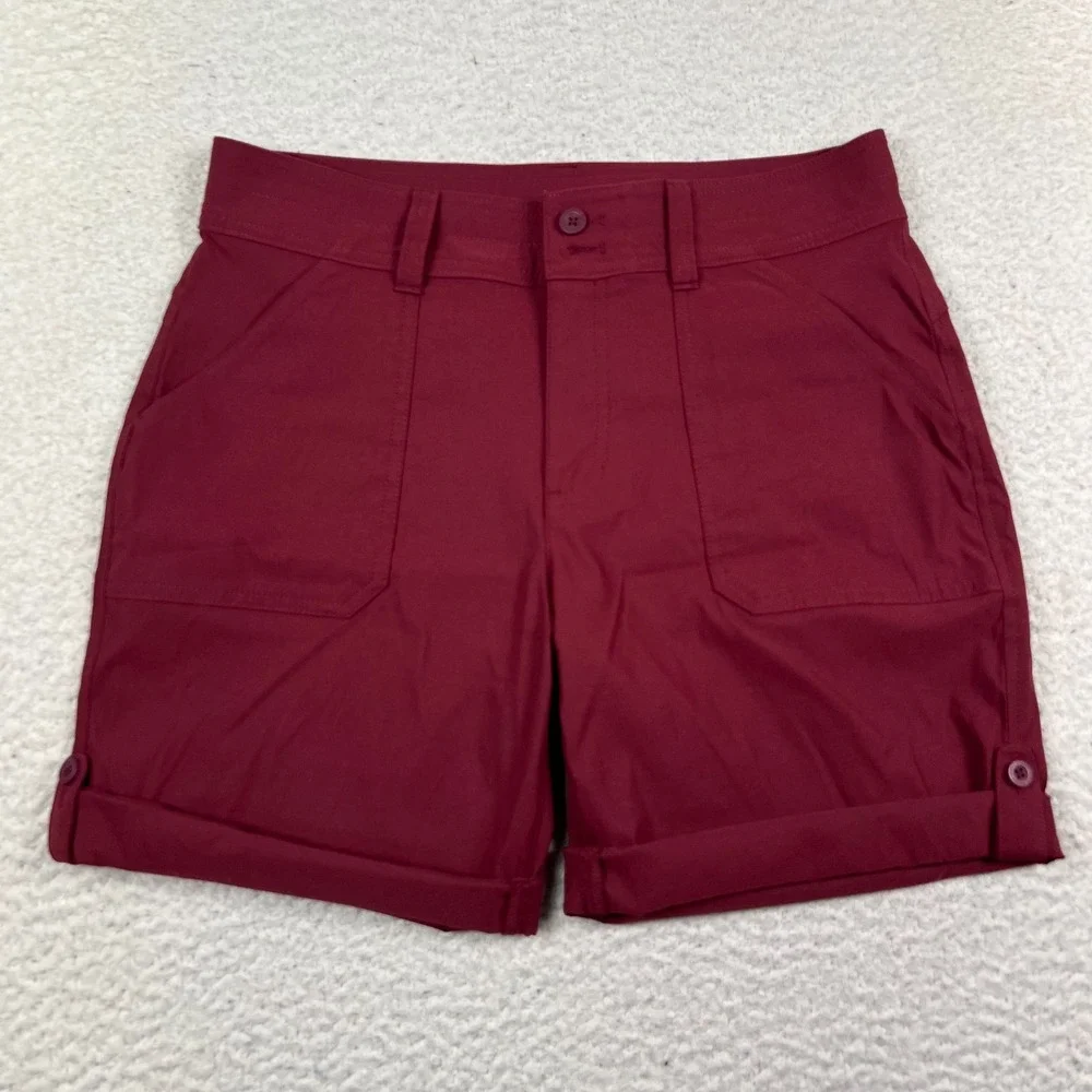 Eddie Bauer Shorts Womens 6‎ Rolled Hem Bermuda Pockets Hiking Outdoor Burgundy